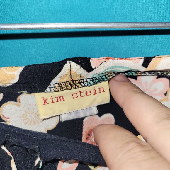 Floral Kim Stein Rayon Skirt Size 2 Black Multi-Color Mid-Length - Picture 4 of 10